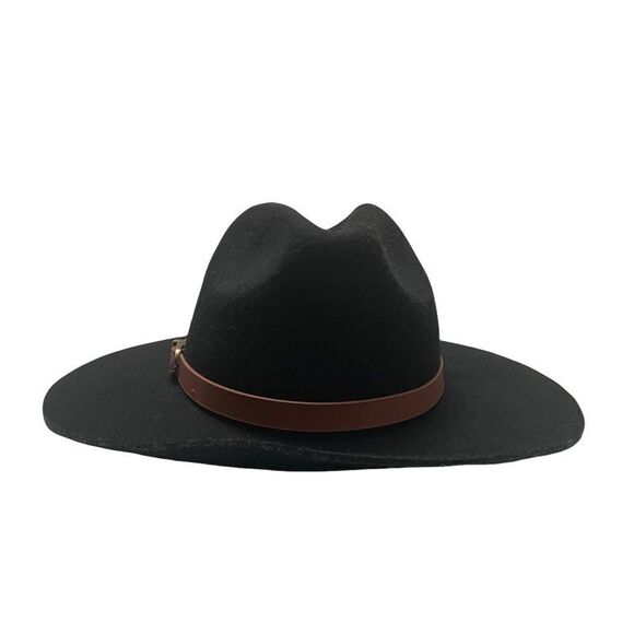 Tart 100% Wool Fedora Black with Brown Leather Belt Detail Hat - Picture 4 of 6